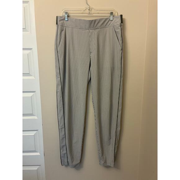 Athleta Brooklyn Textured Ankle Pants Gray Striped Travel Size 14T Tall - Picture 2 of 8